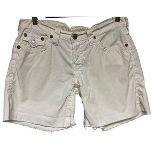 True Religion Women's Jayde White Cut-Off Shorts Size 28 Button Fly Flap Pocket